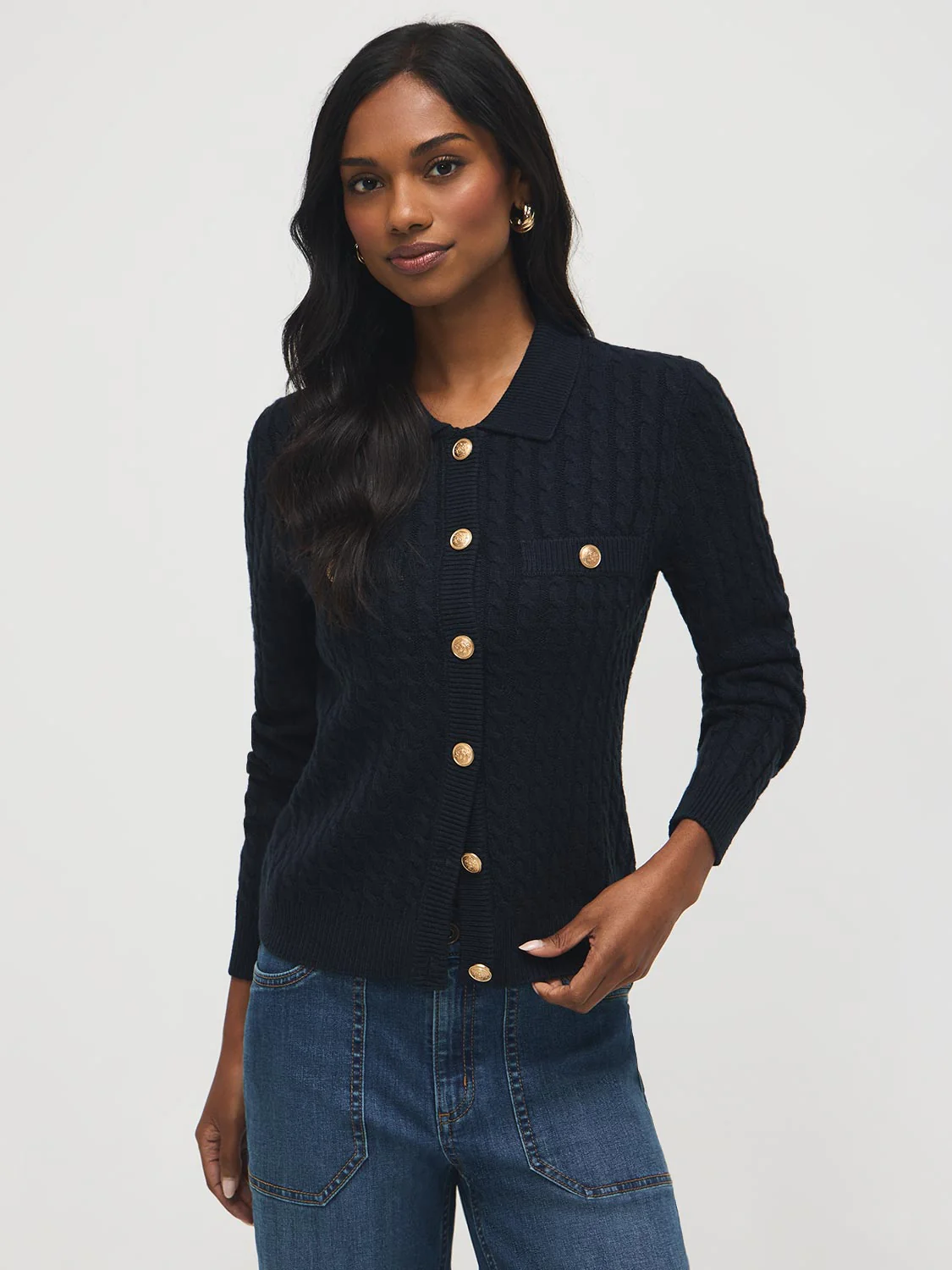 Collared Cable Knit Cardigan - Image 6