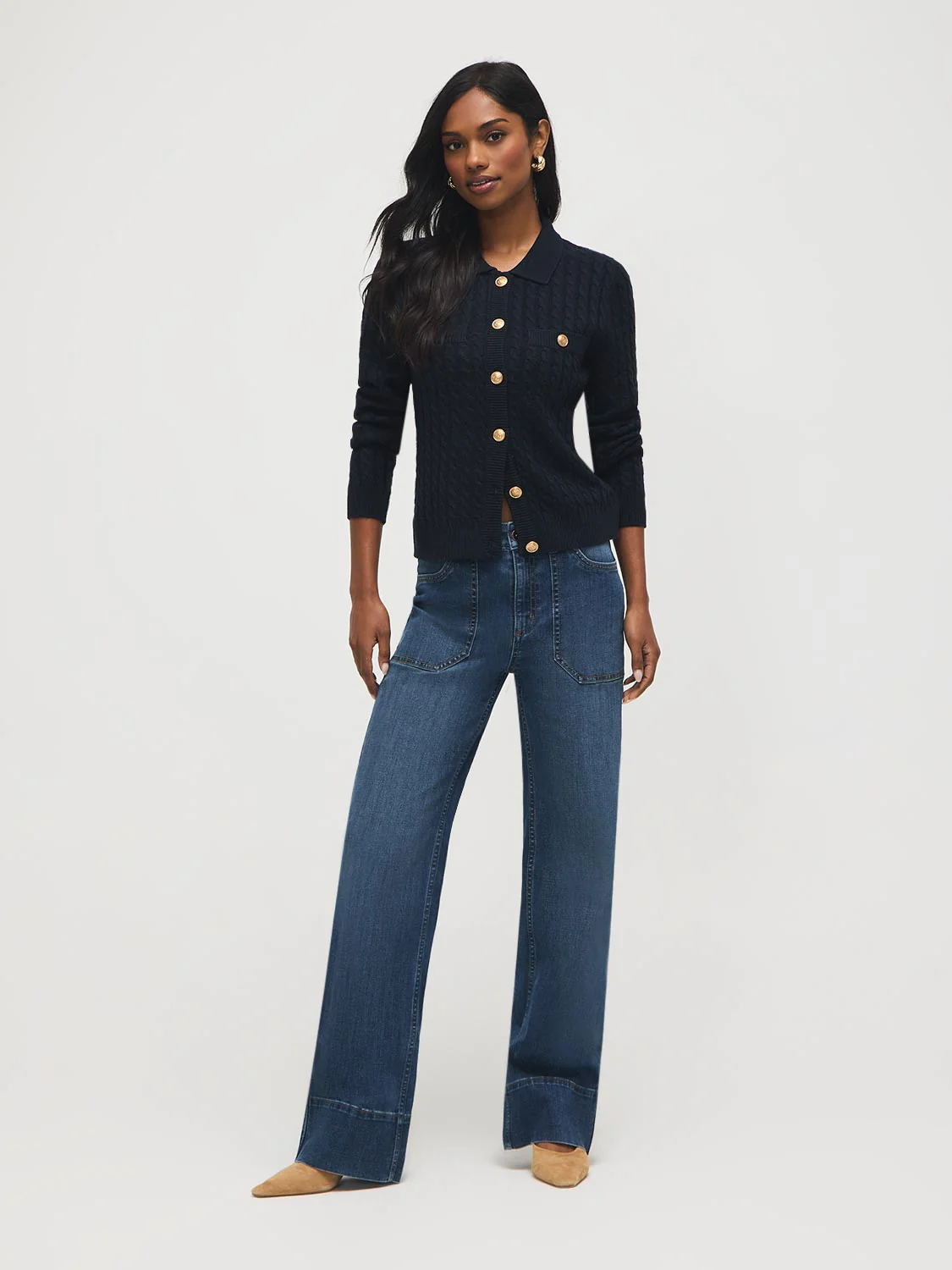 Collared Cable Knit Cardigan - Image 7