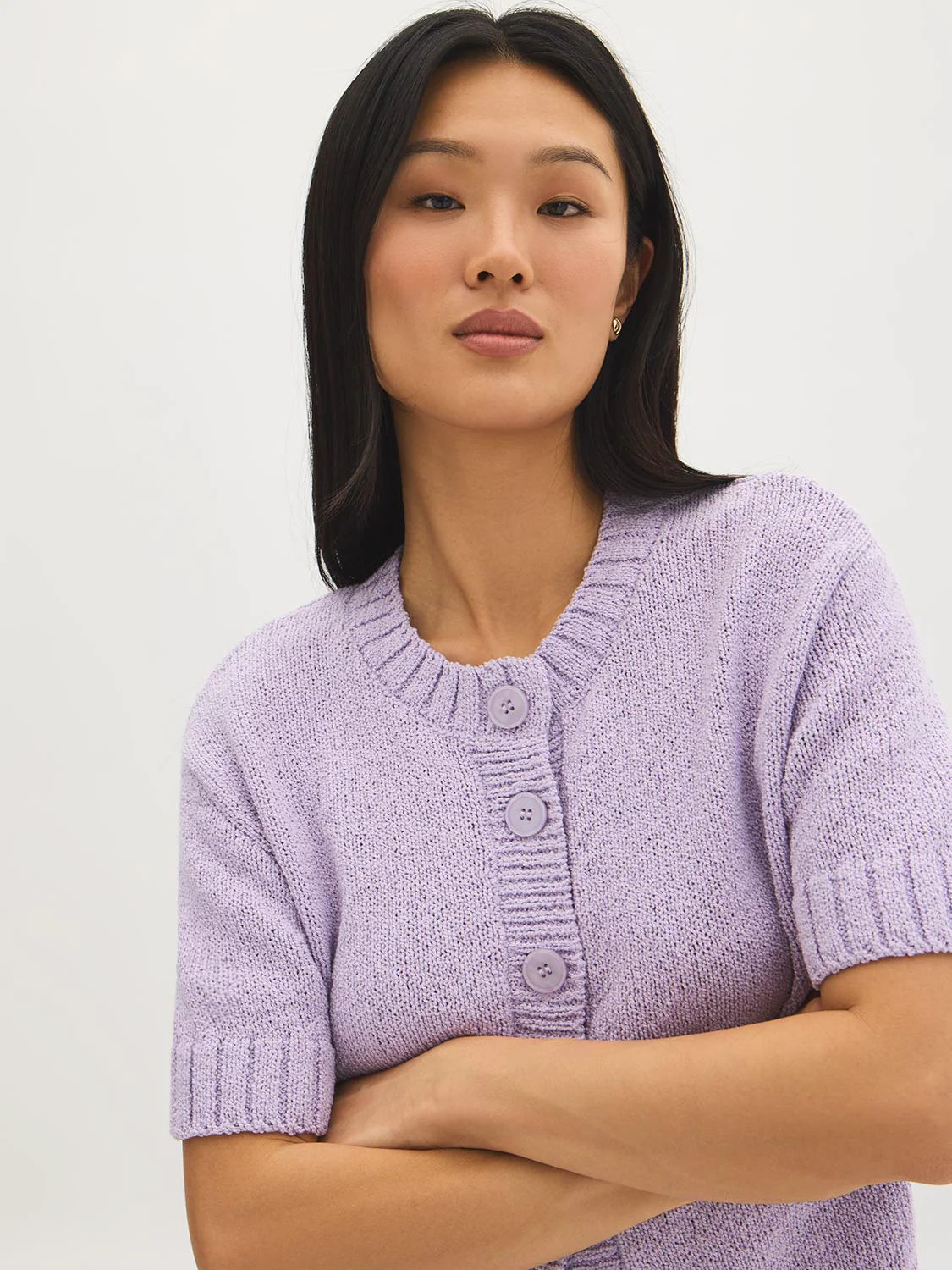 Cotton-Blend Short Sleeve Cardigan - Image 5
