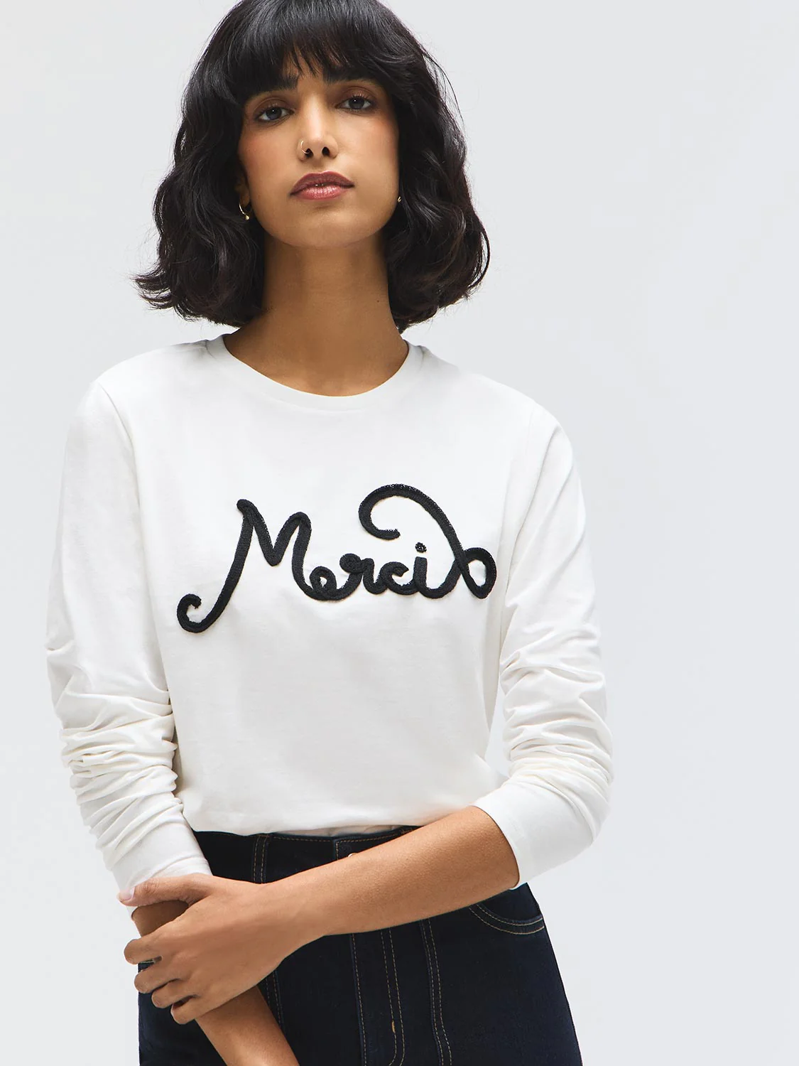 "Merci" Graphic Cotton-Blend Top - Image 2