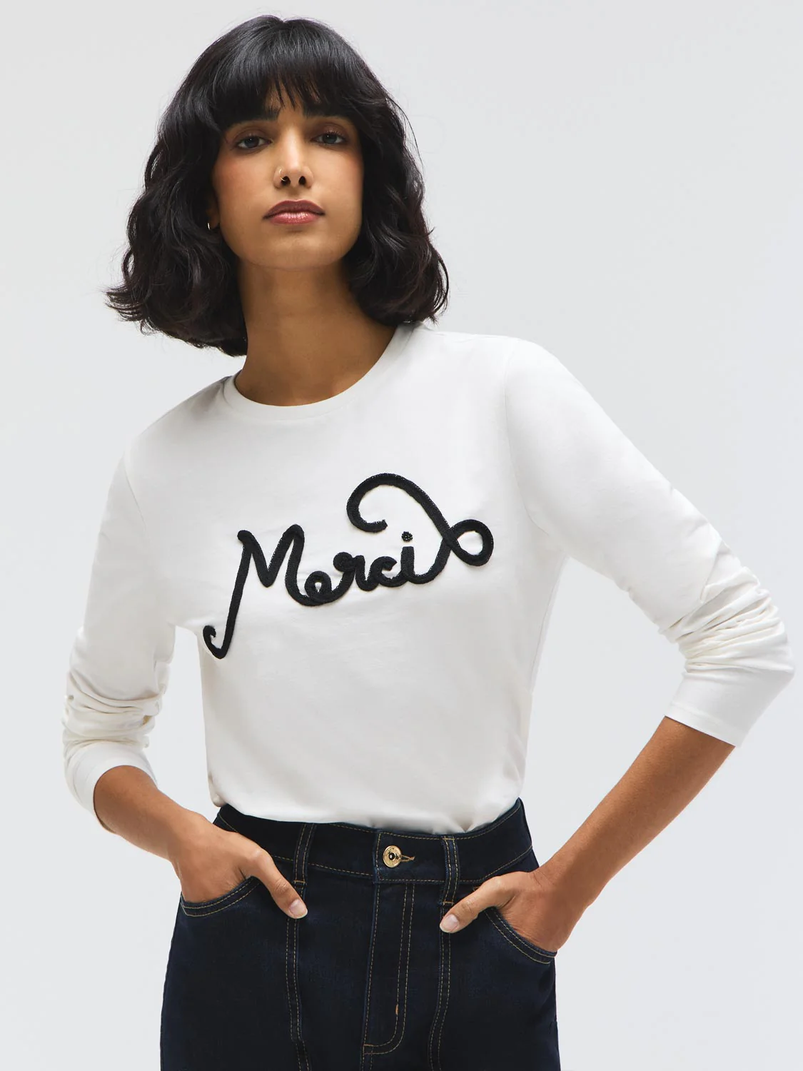 "Merci" Graphic Cotton-Blend Top - Image 3