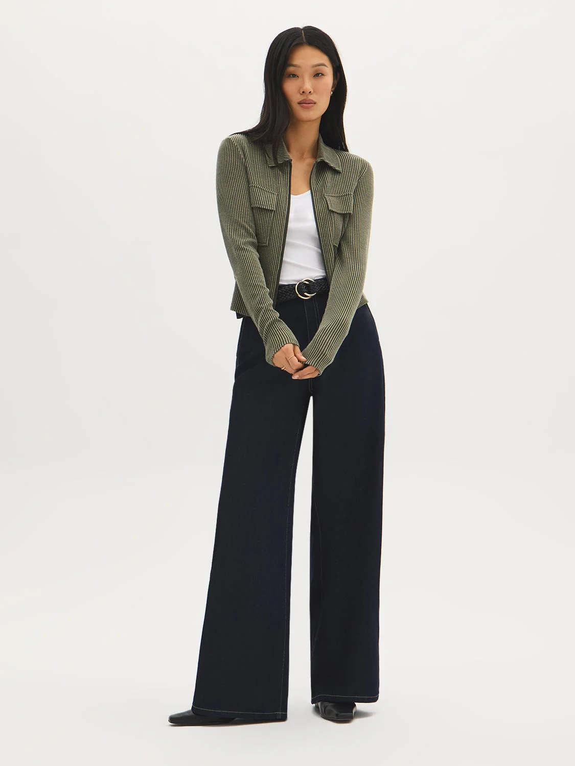 Ribbed Collared Zip-Front Top - Image 3