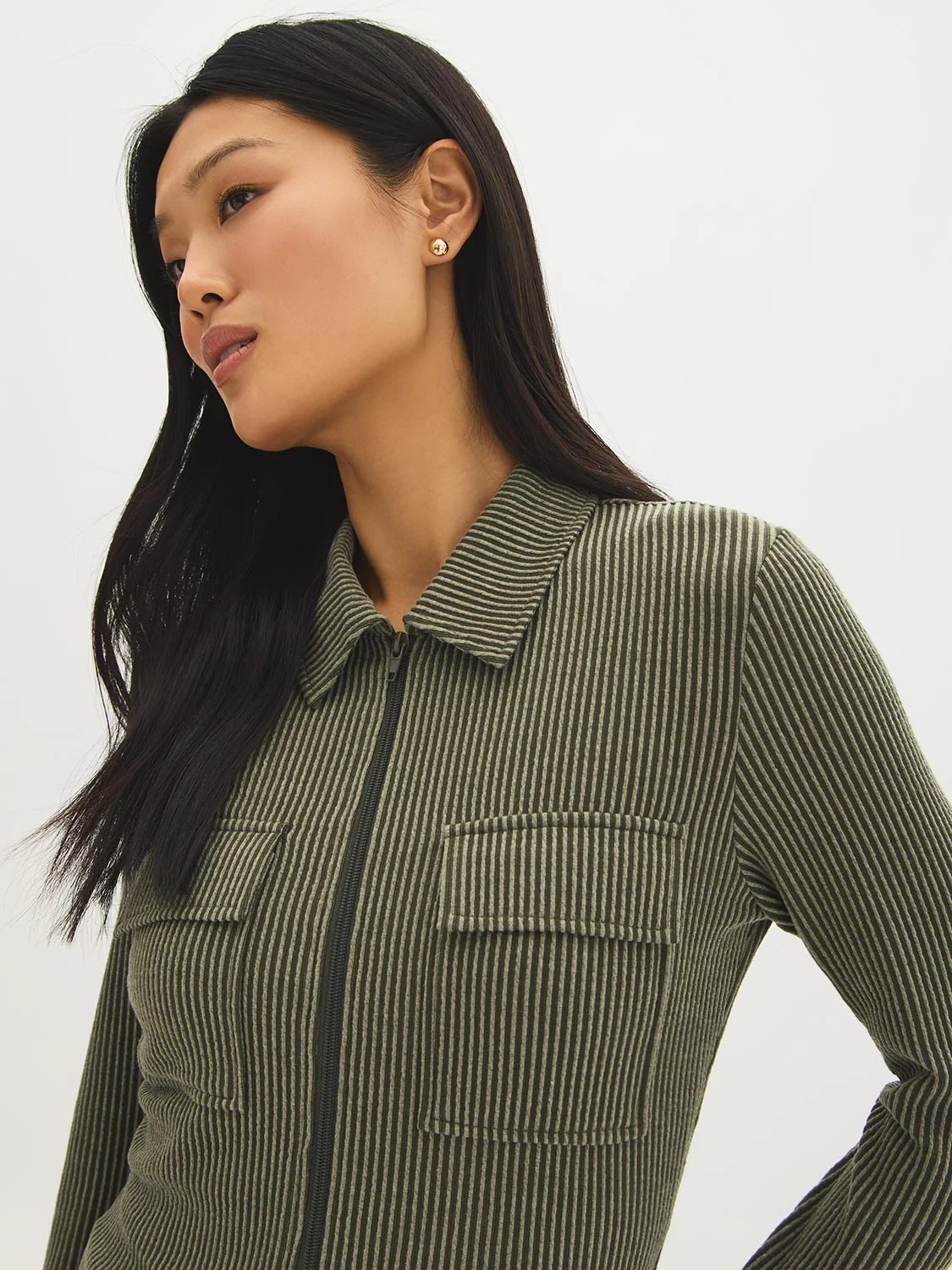 Ribbed Collared Zip-Front Top - Image 4