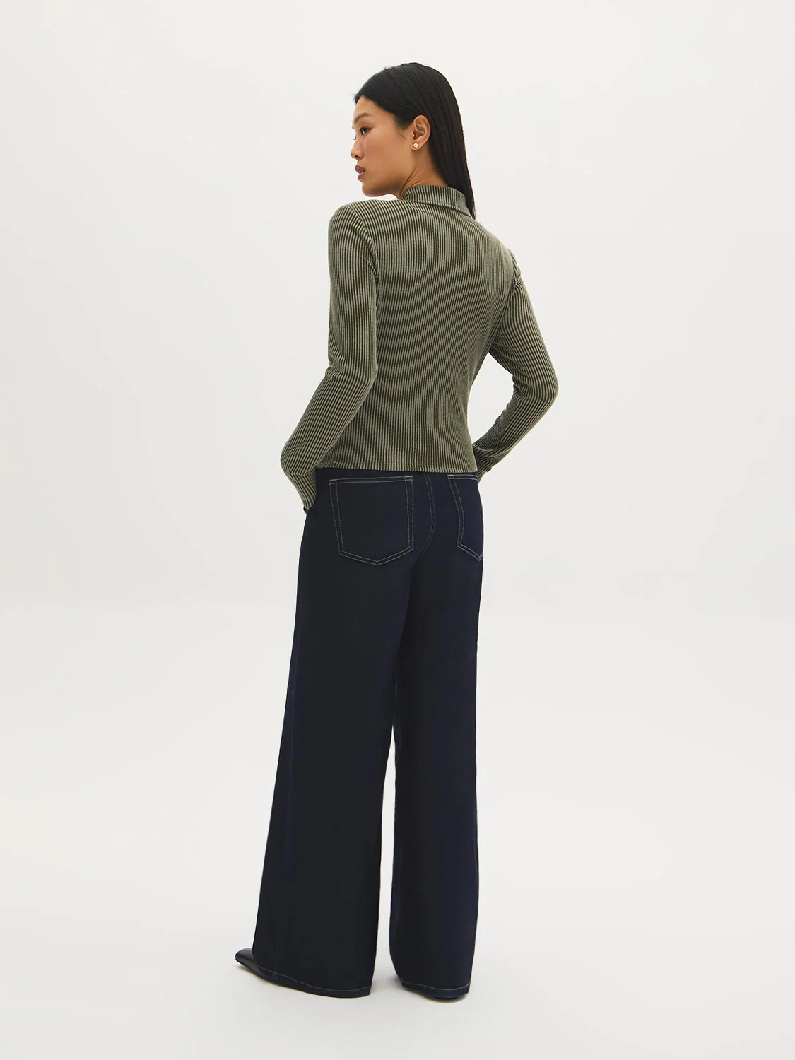 Ribbed Collared Zip-Front Top - Image 5