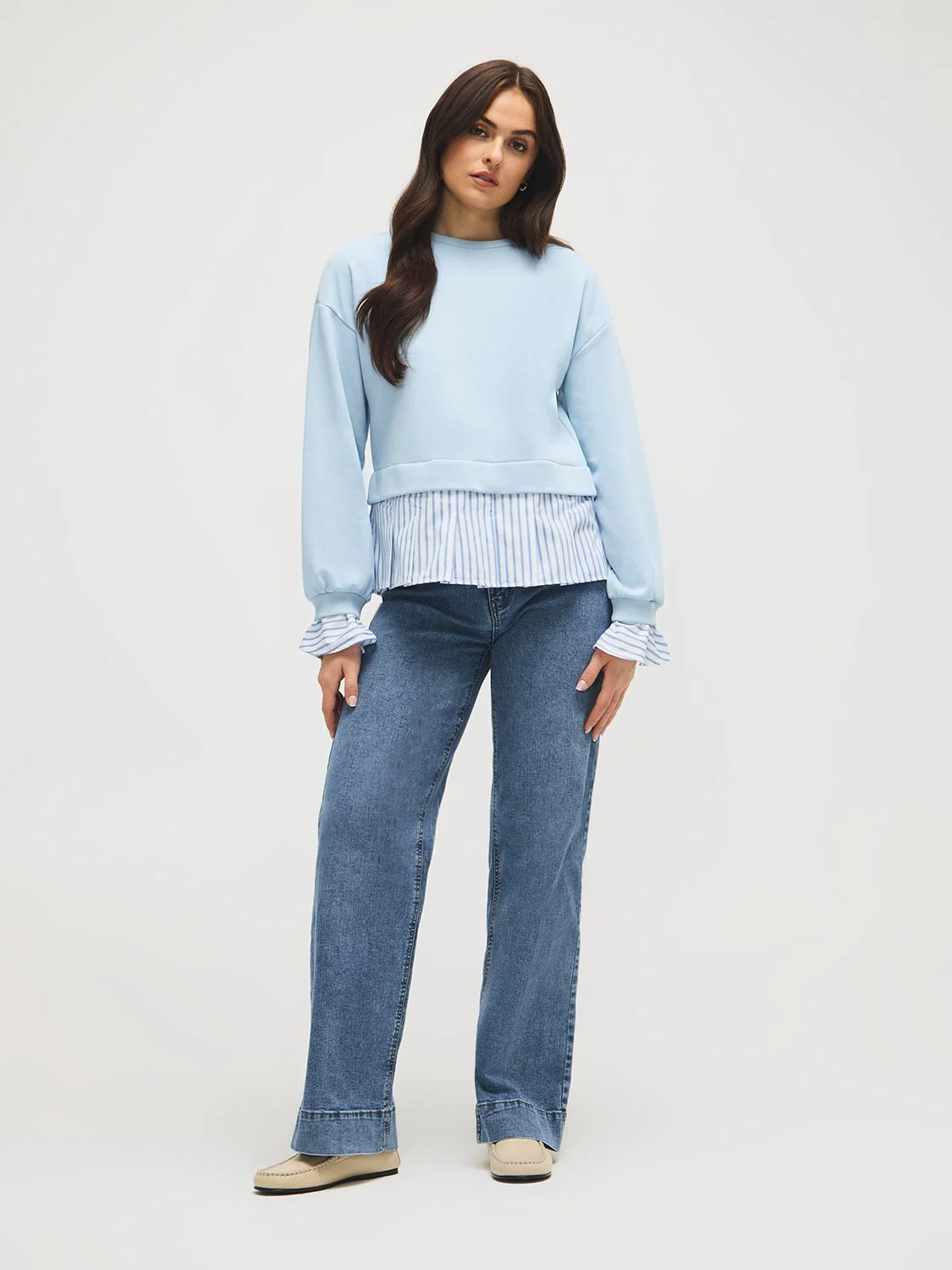 2-Fer Sweatshirt With Striped Cotton Blouse - Image 3