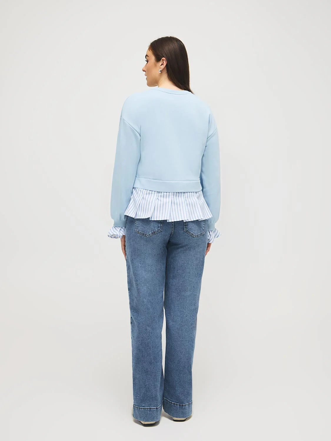 2-Fer Sweatshirt With Striped Cotton Blouse - Image 4