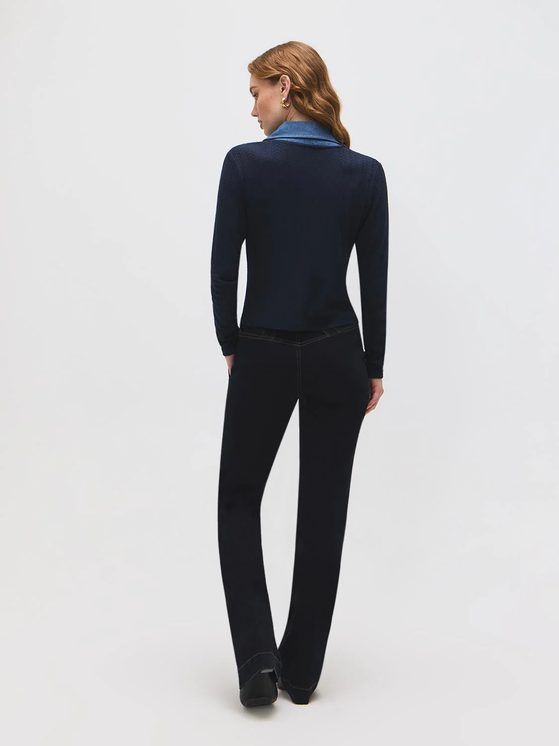Denim Collar Cable Knit Blouse - Image 4