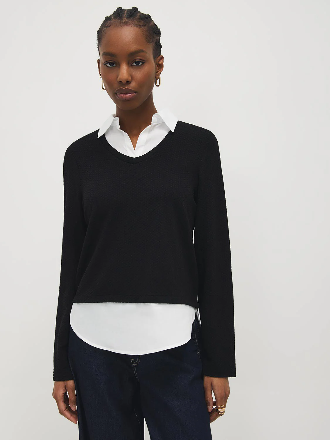 2-Fer Textured Top With Blouse - Image 6