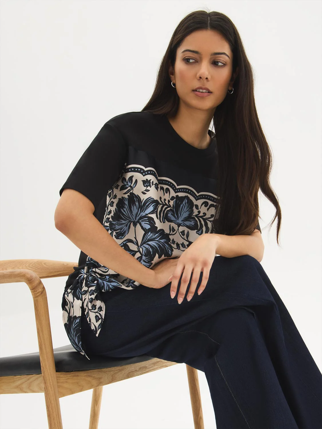 Cotton Floral Knot-Front Top