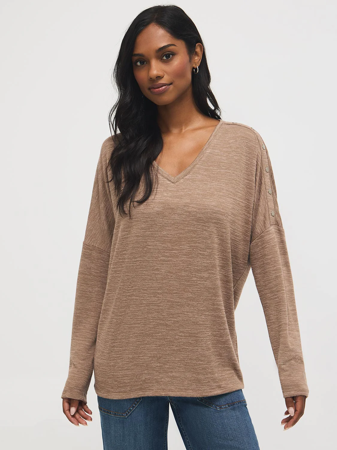 V-Neck Button-Detail Top