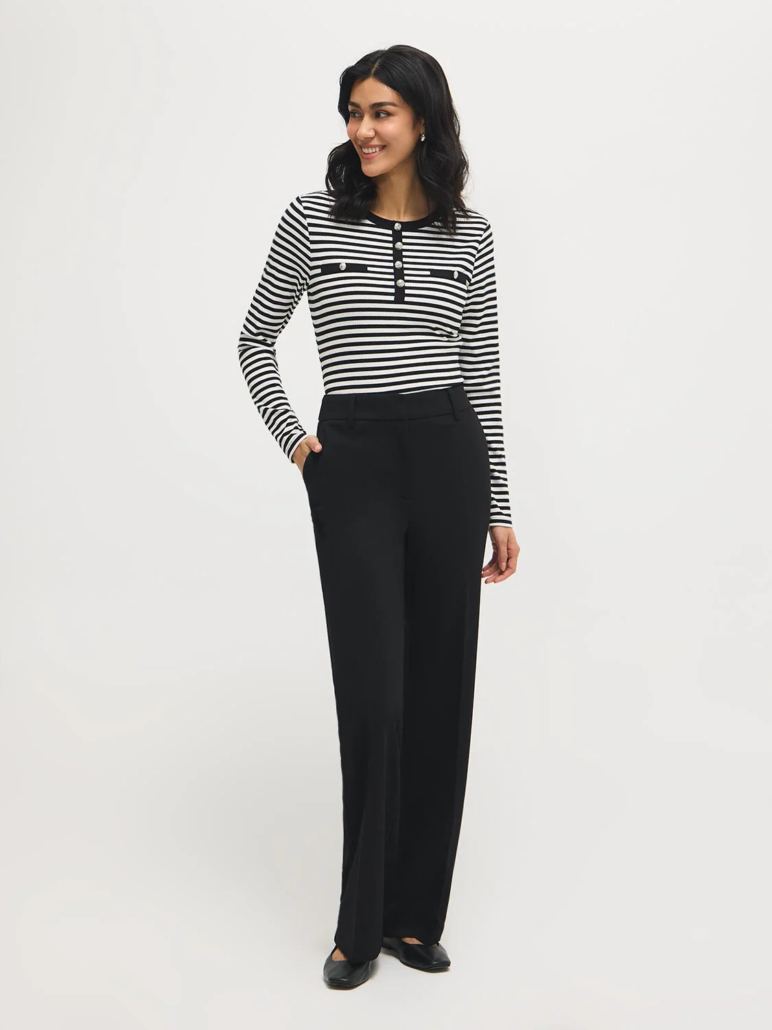 Striped Button-Detail Ribbed Top - Image 3