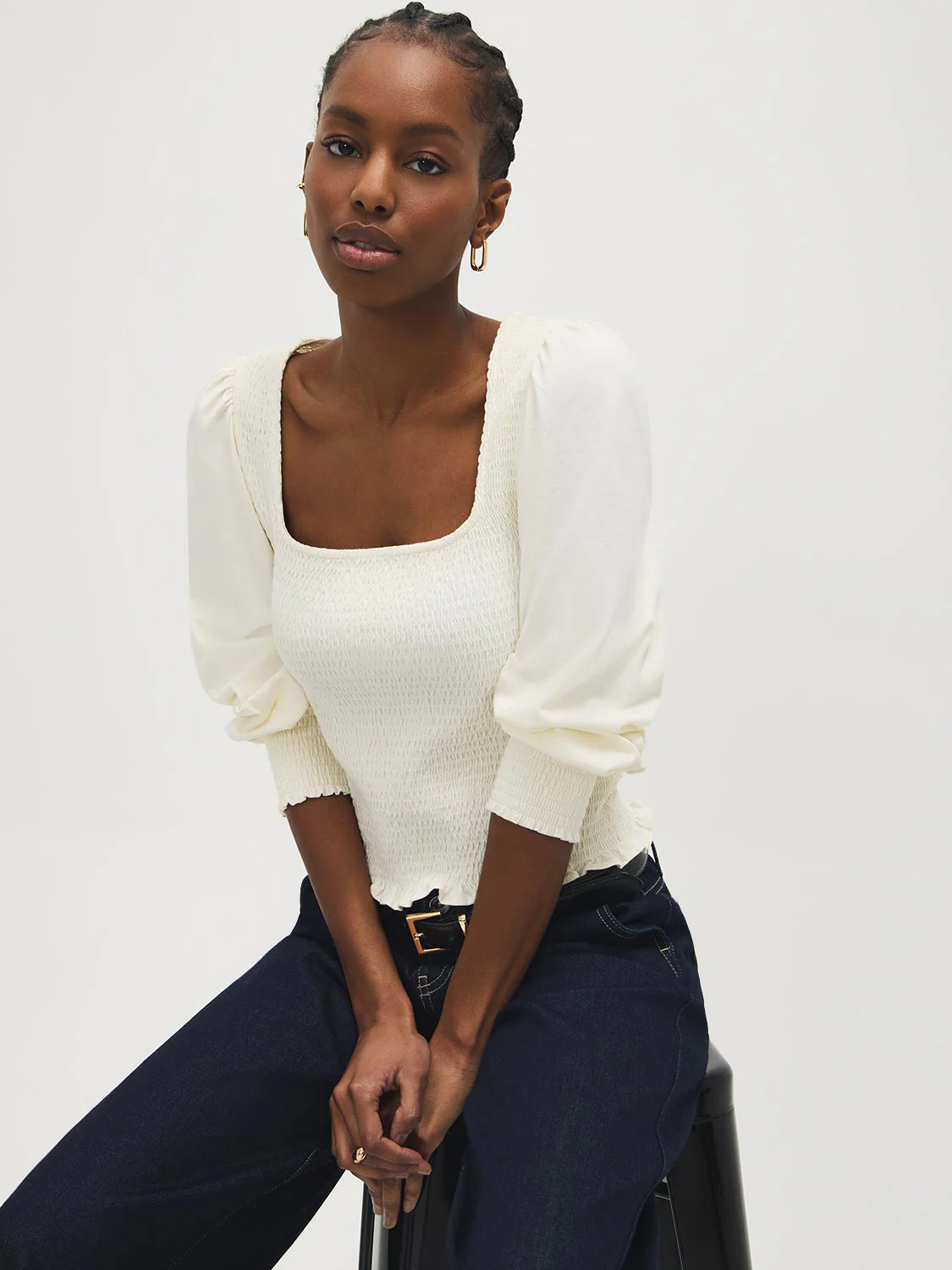 Cotton Square Neck Smocked Top - Image 5