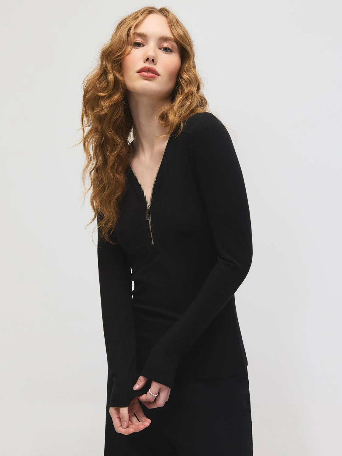 Zipper V-Neck Ribbed Top - Image 10