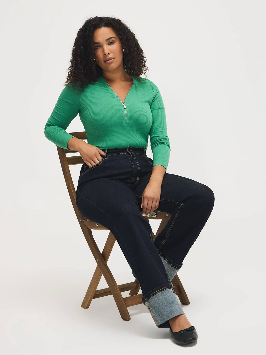 Zipper V-Neck Ribbed Top - Image 2