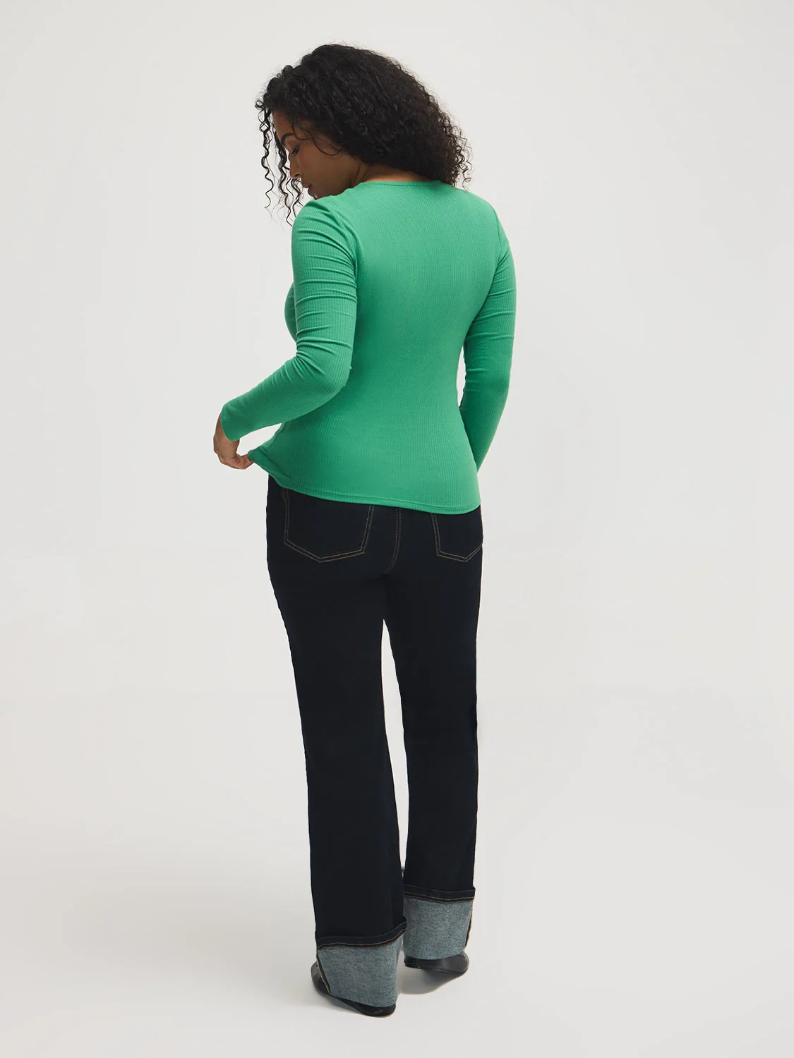 Zipper V-Neck Ribbed Top - Image 4