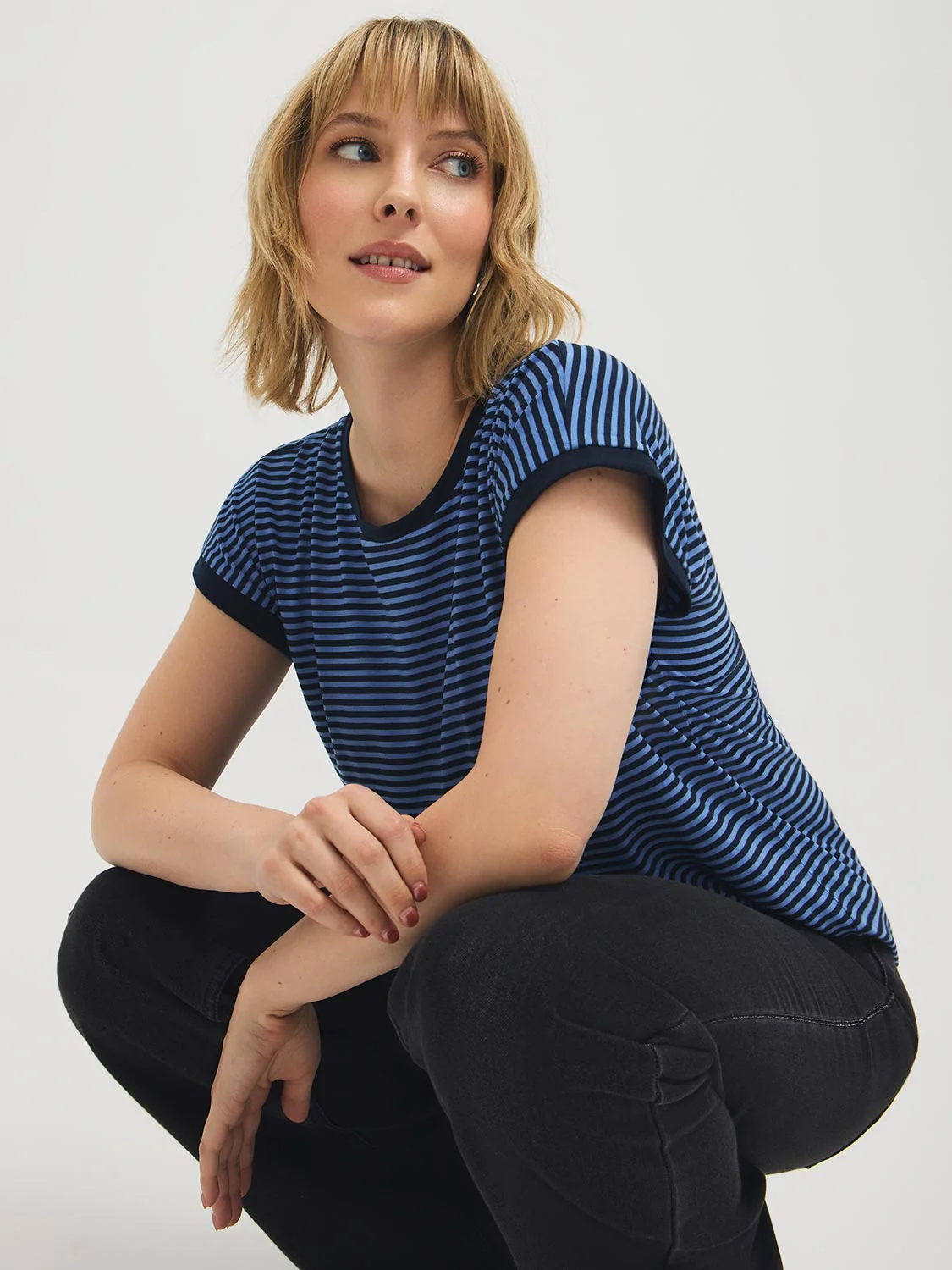 Striped Cuffed Dolman Sleeve T-Shirt - Image 2