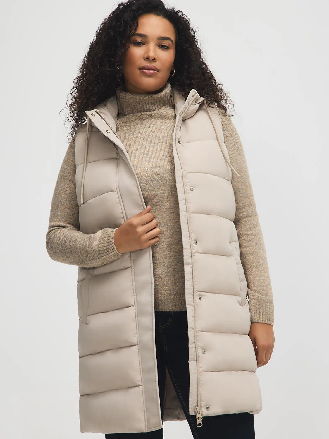 Long Hooded Puffer Vest - Image 4