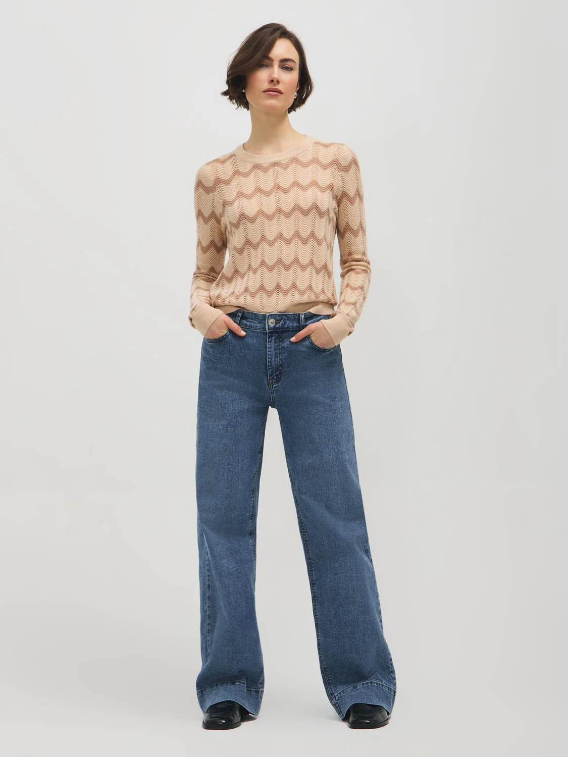 Wave Pattern Pointelle Sweater - Image 2