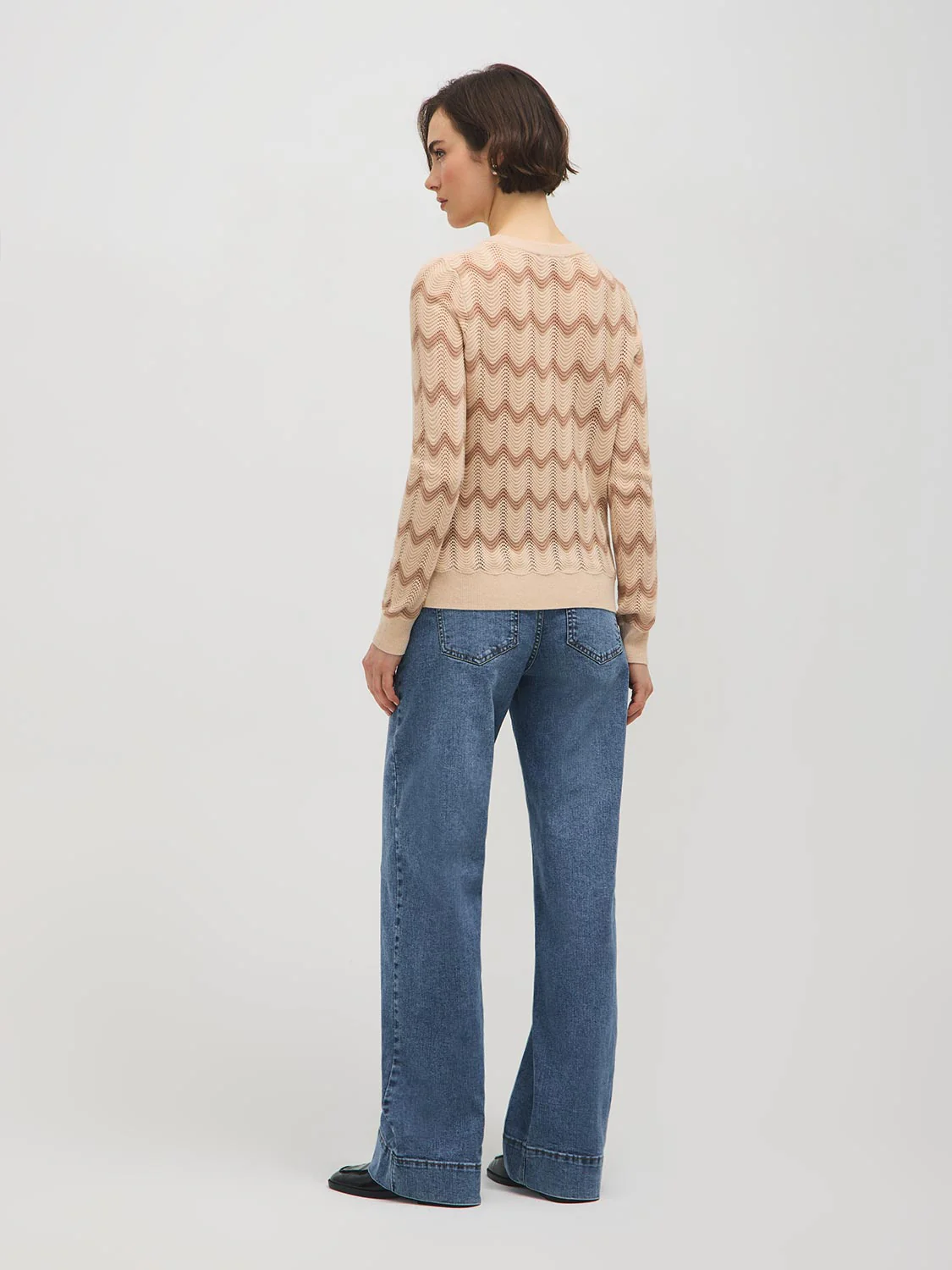 Wave Pattern Pointelle Sweater - Image 4