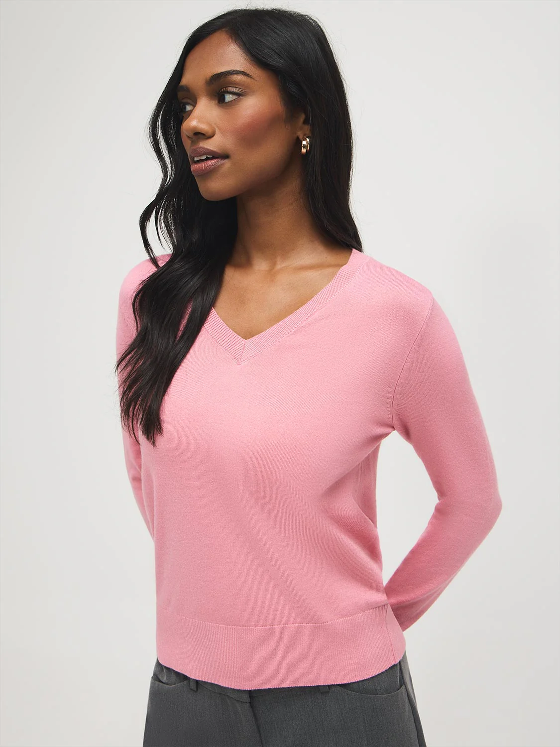 Button Detail V-Neck Sweater - Image 2