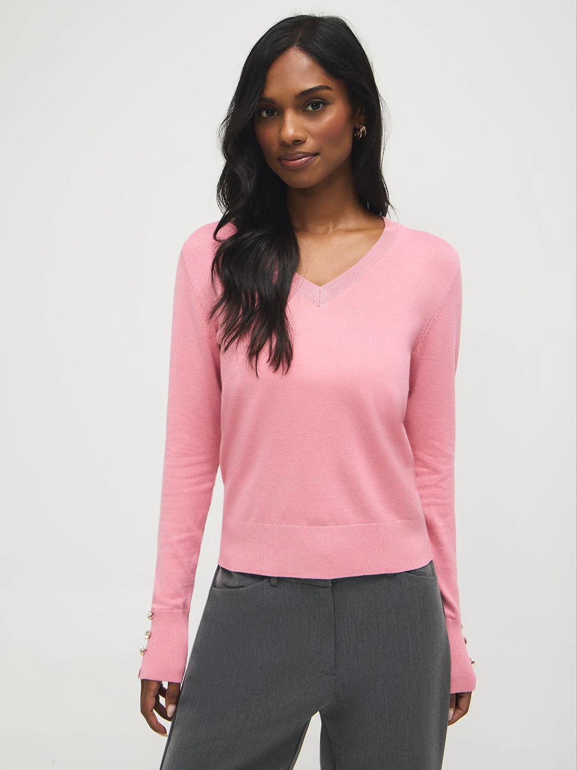 Button Detail V-Neck Sweater - Image 4