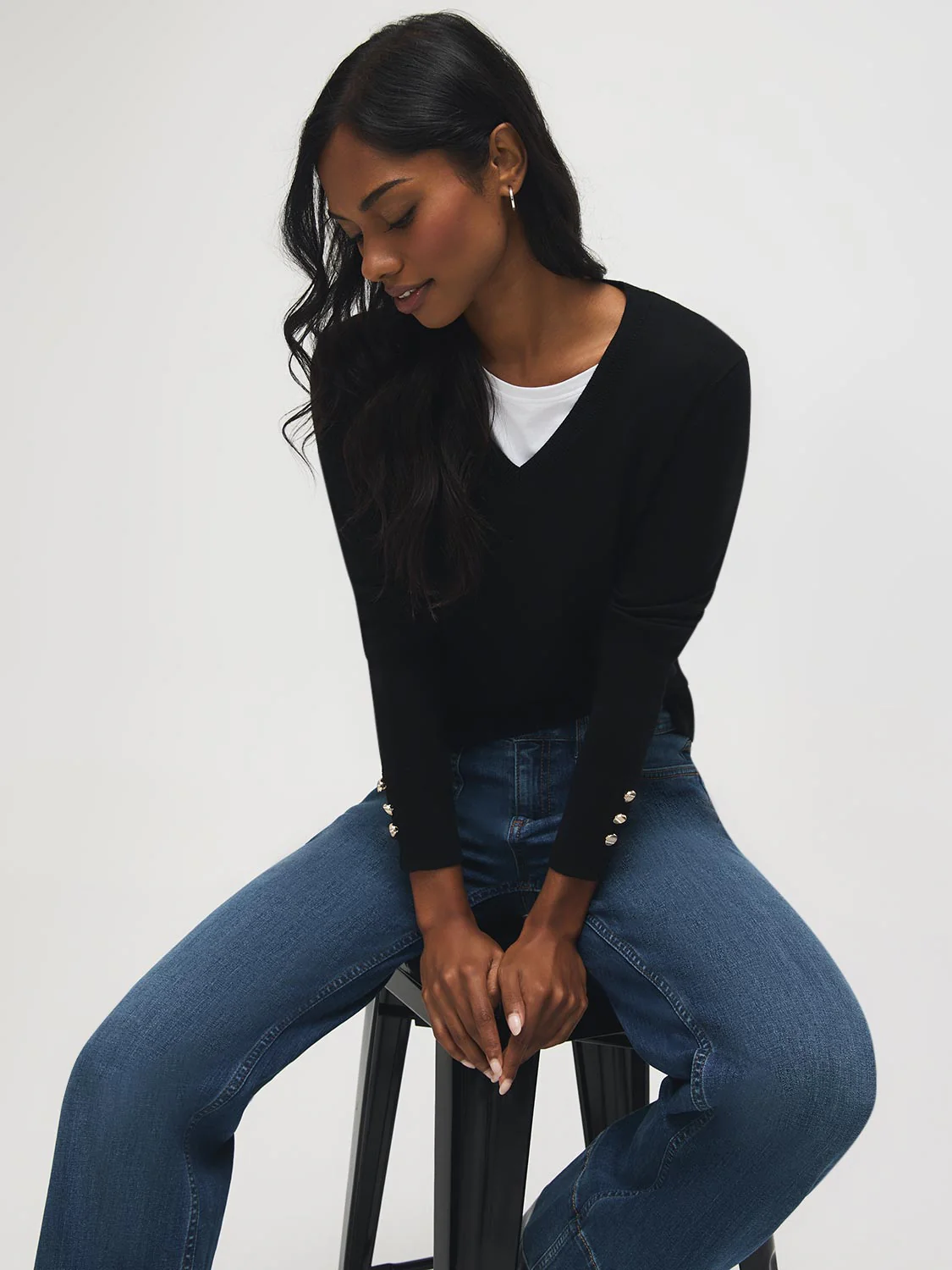 Button Detail V-Neck Sweater - Image 5