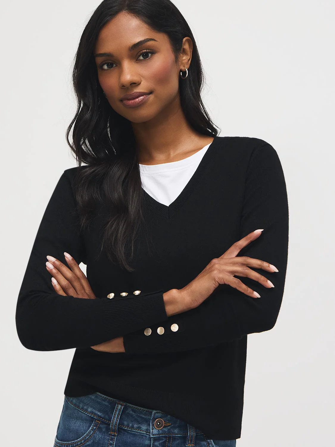 Button Detail V-Neck Sweater - Image 6