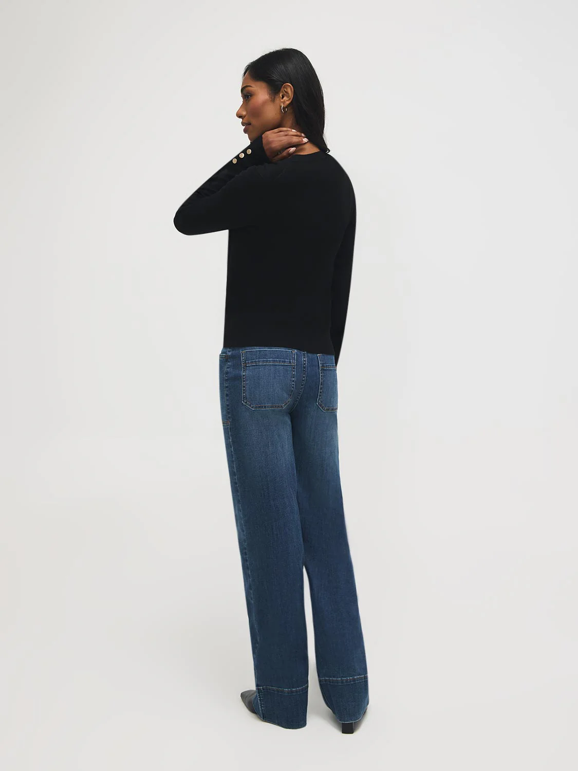 Button Detail V-Neck Sweater - Image 8
