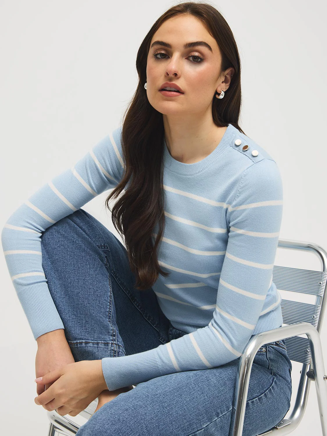 Striped Round Neck Long Sleeve Sweater - Image 3