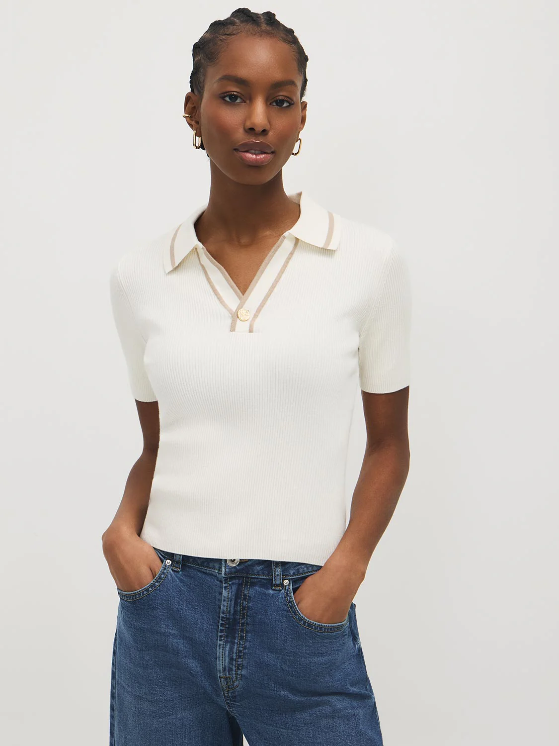 Cotton-Blend Polo Sweater with Contrast Piping - Image 2