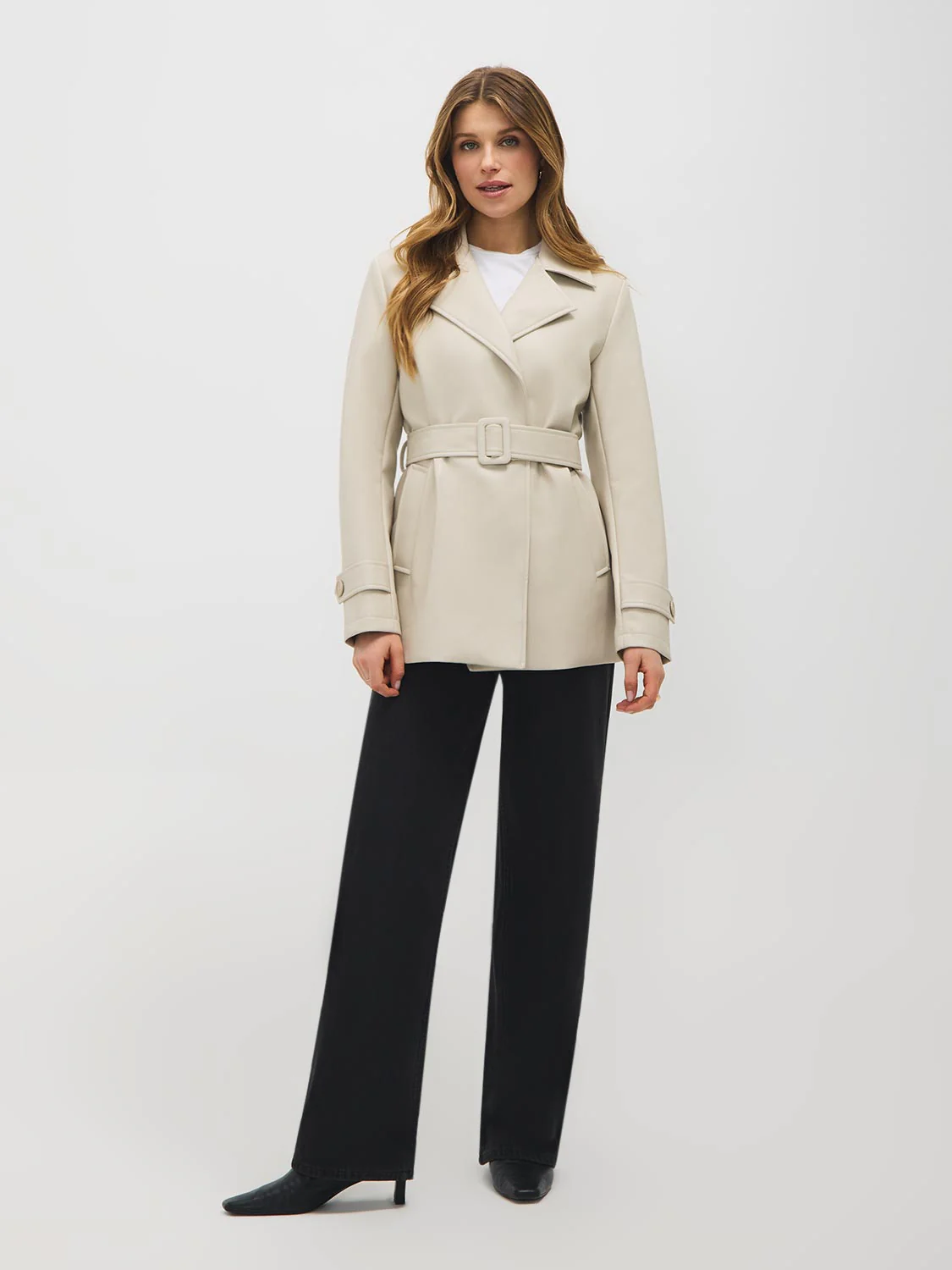 Faux Leather Belted Trench Coat - Image 4