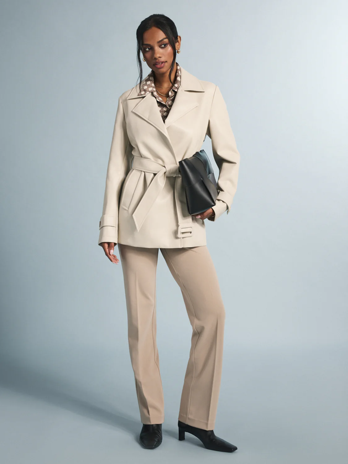 Faux Leather Belted Trench Coat - Image 6