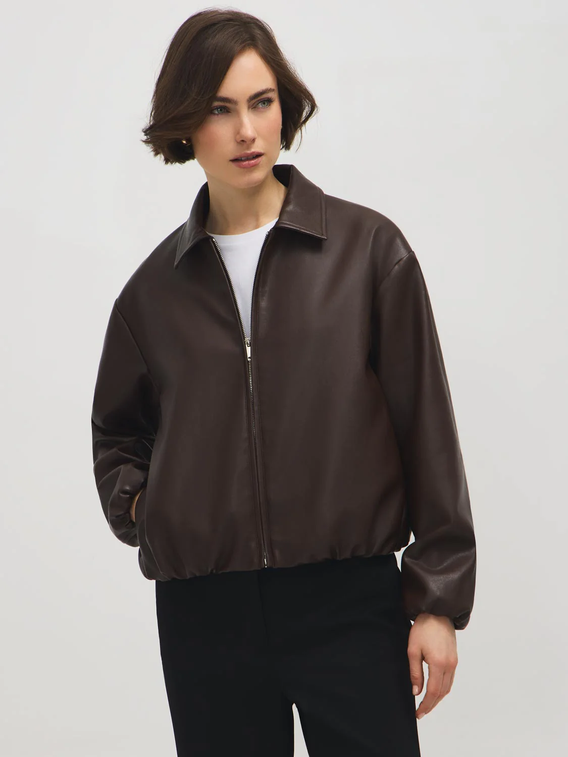 Elastic Waist Faux Leather Jacket - Image 3