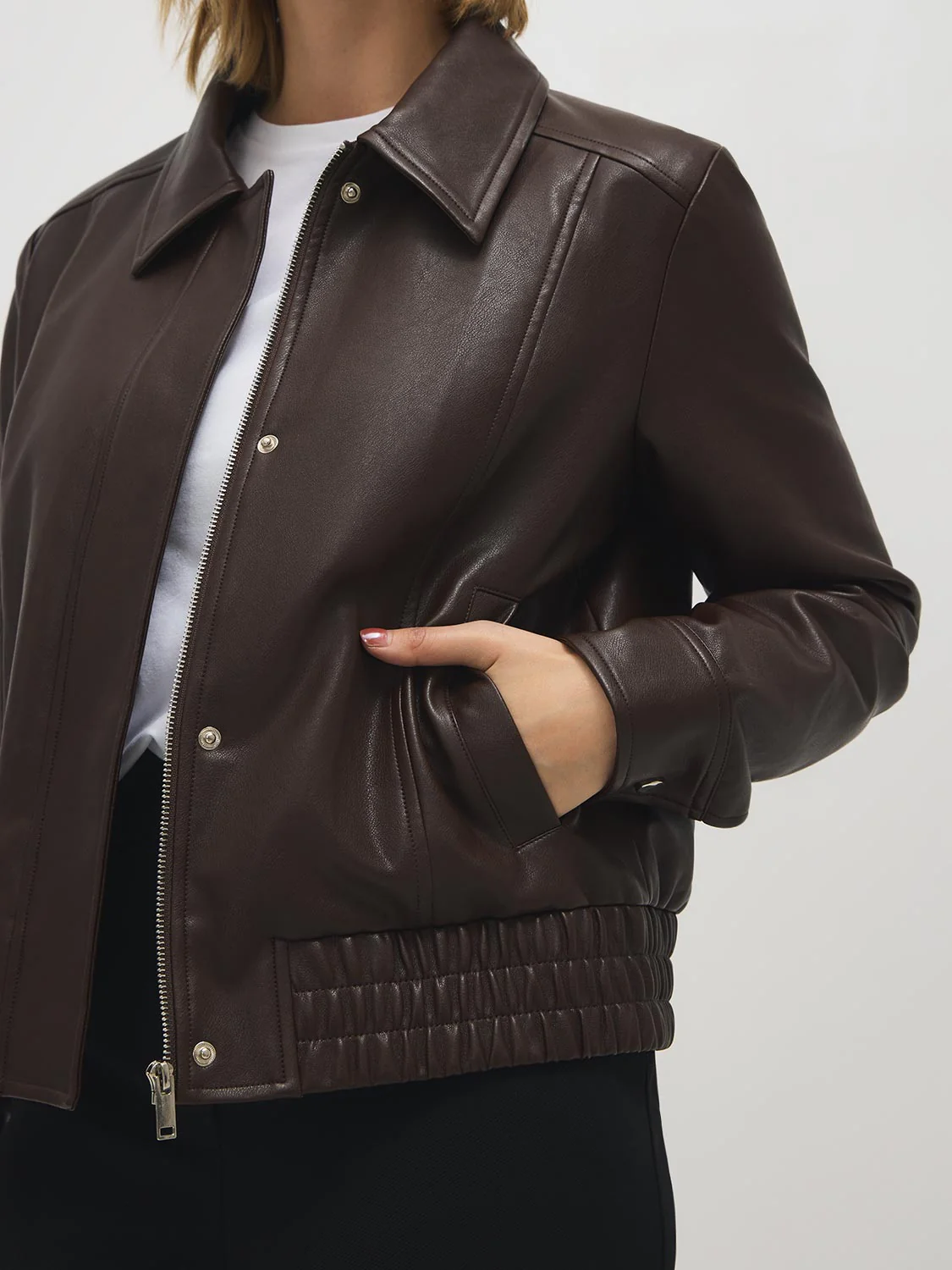Faux Leather Bomber Jacket - Image 3