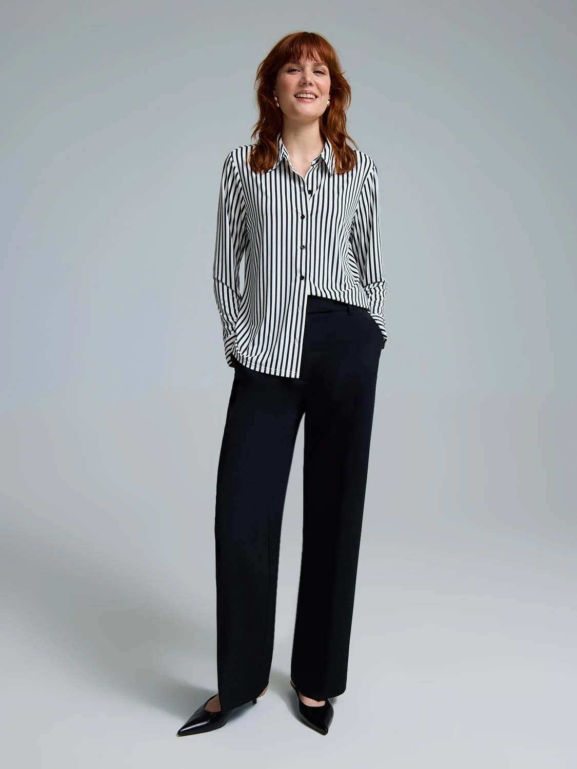 Striped Long Sleeve Button-Up Blouse - Image 3