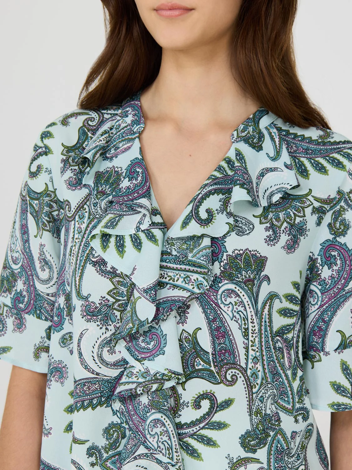 Paisley Print Split Neck Chiffon Blouse - Image 3