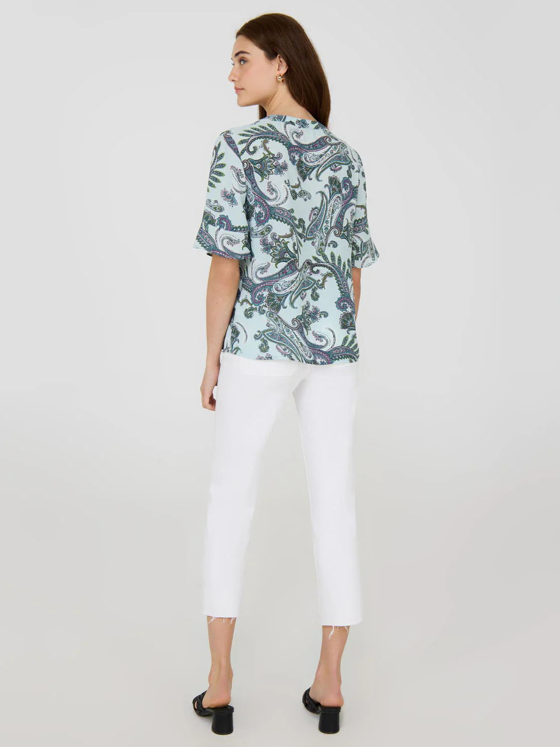 Paisley Print Split Neck Chiffon Blouse - Image 4