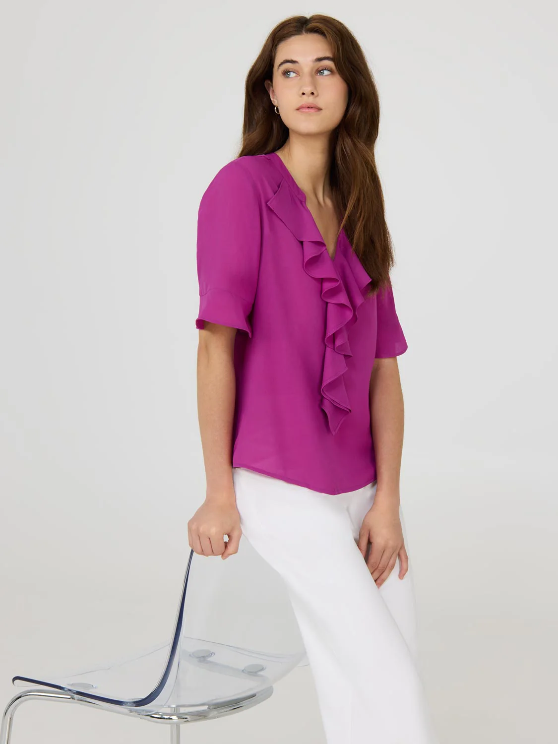 Split Neck Chiffon Blouse - Image 3