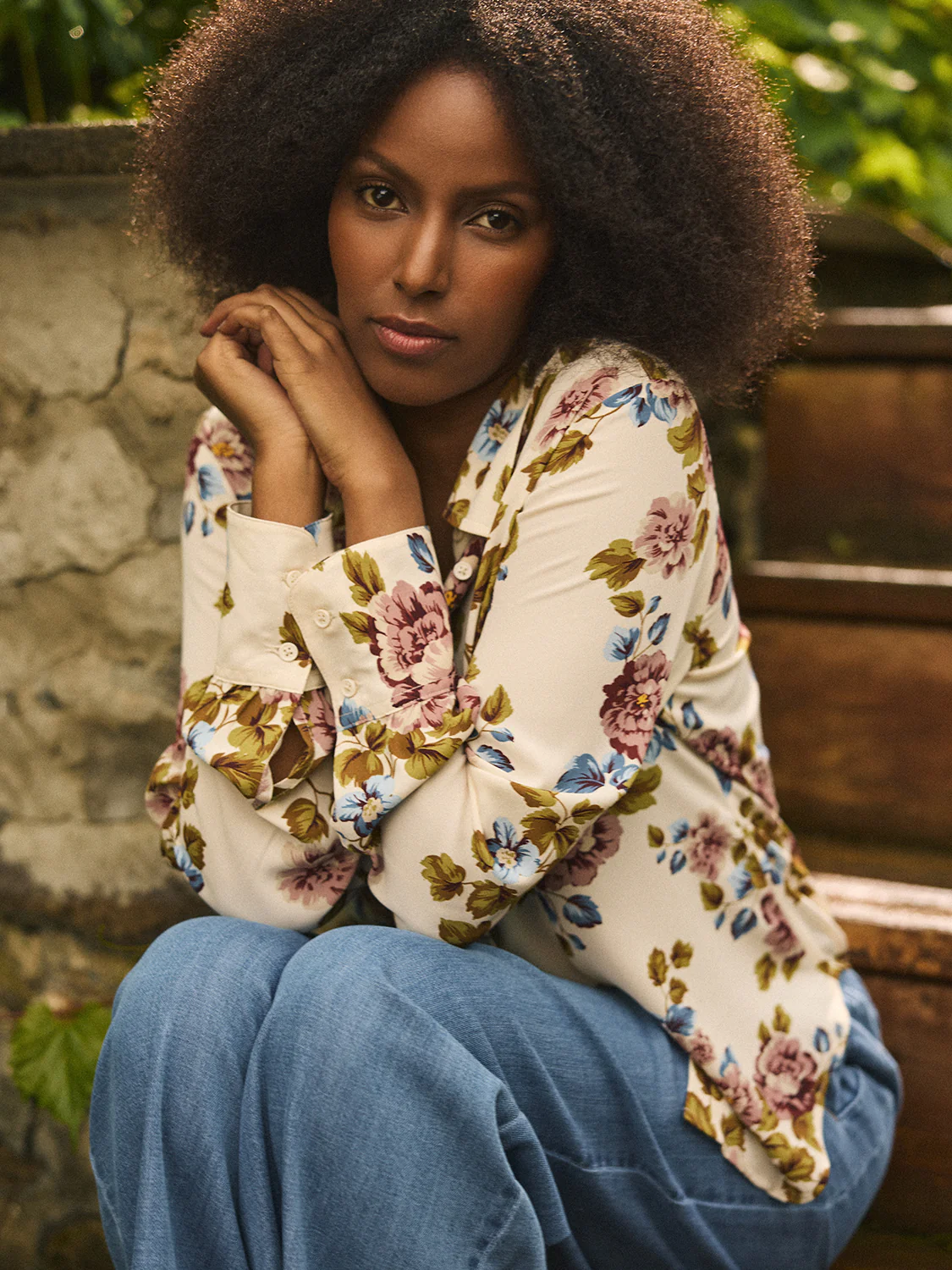 Floral Button-Front Chiffon Blouse - Image 5