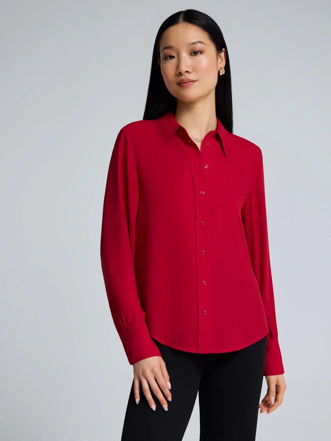 Button-Front Chiffon Blouse - Image 2