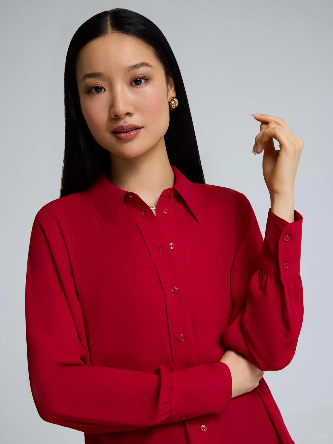 Button-Front Chiffon Blouse - Image 3