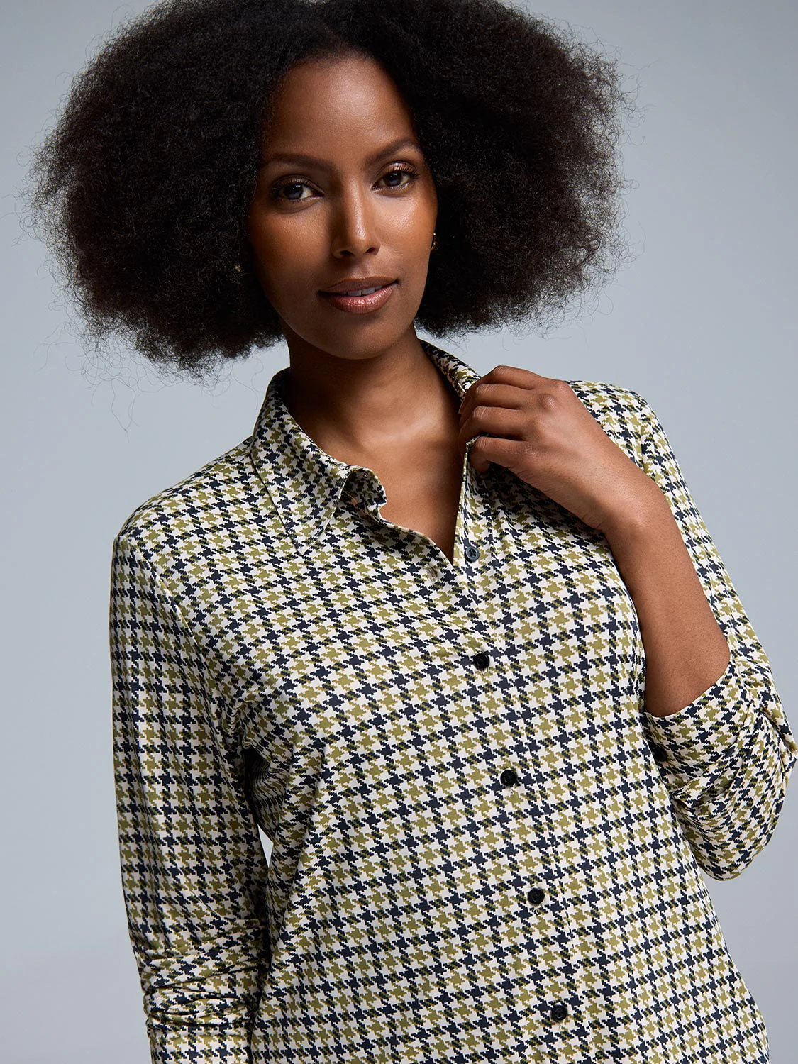 Houndstooth Button-Front Classic Blouse - Image 2