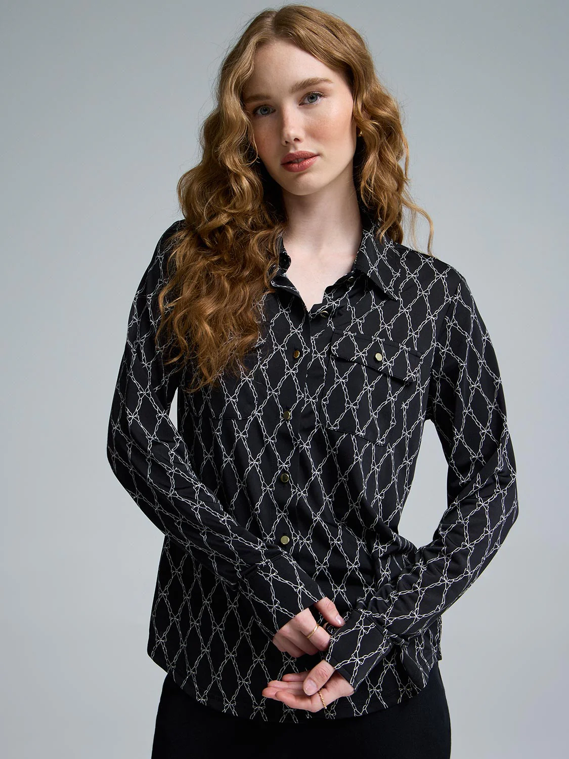 Bow Print Utility Blouse - Image 2