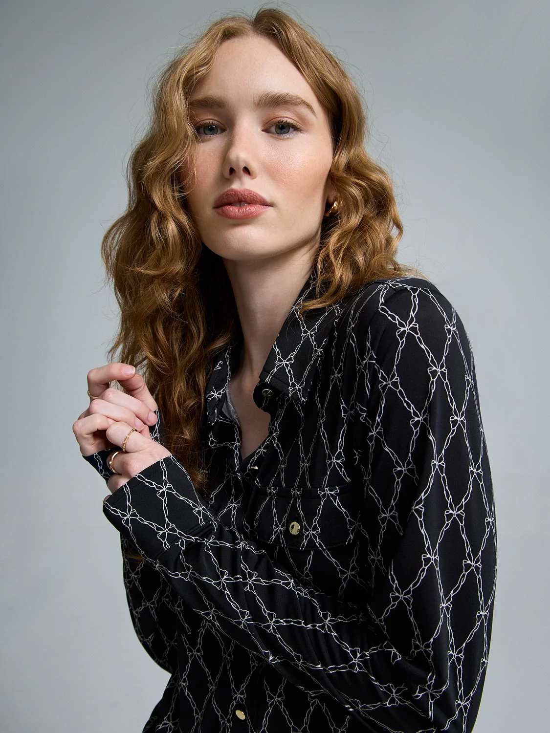 Bow Print Utility Blouse - Image 4