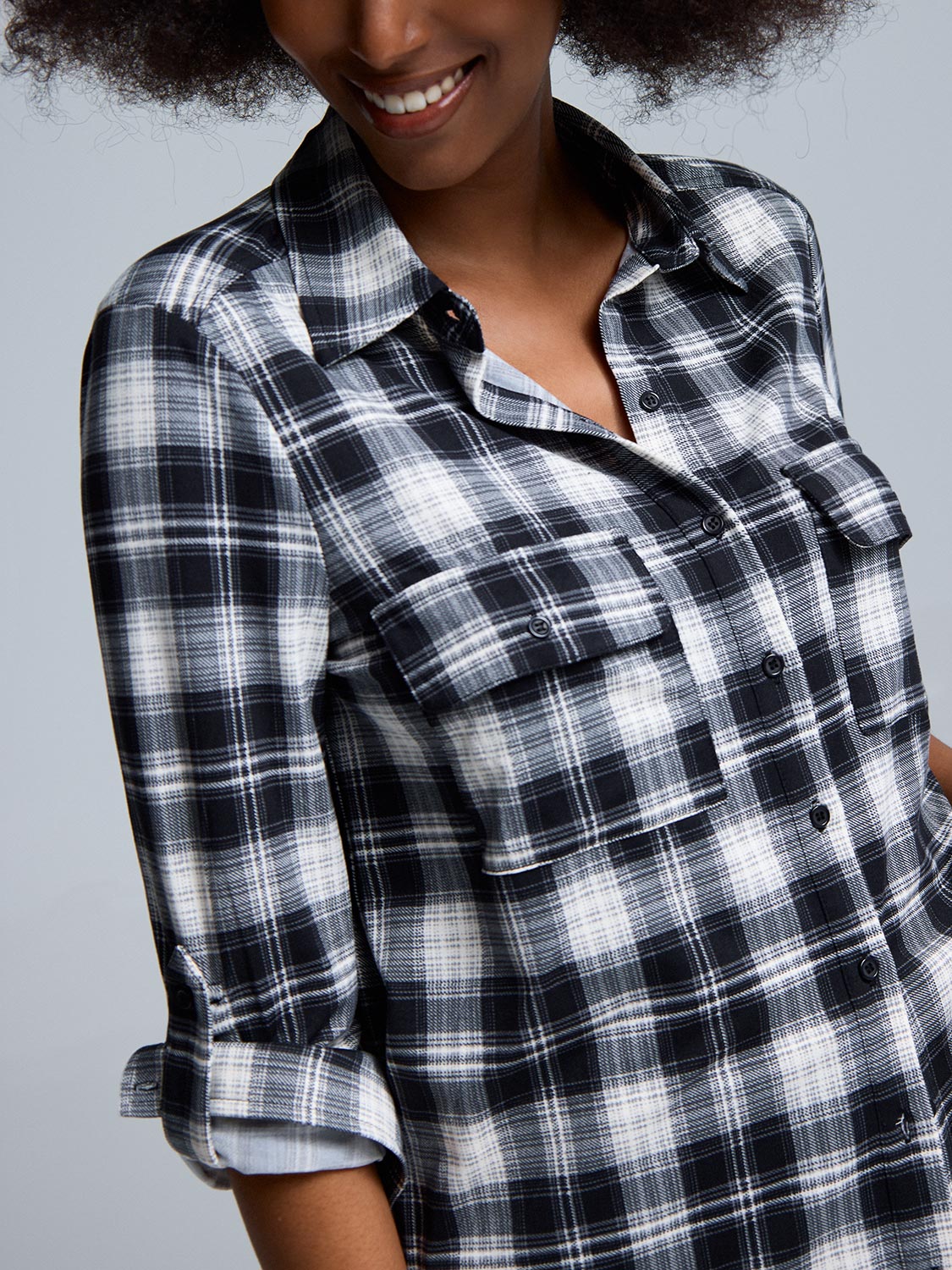 Button-Up Dark Plaid Shirt - Image 2