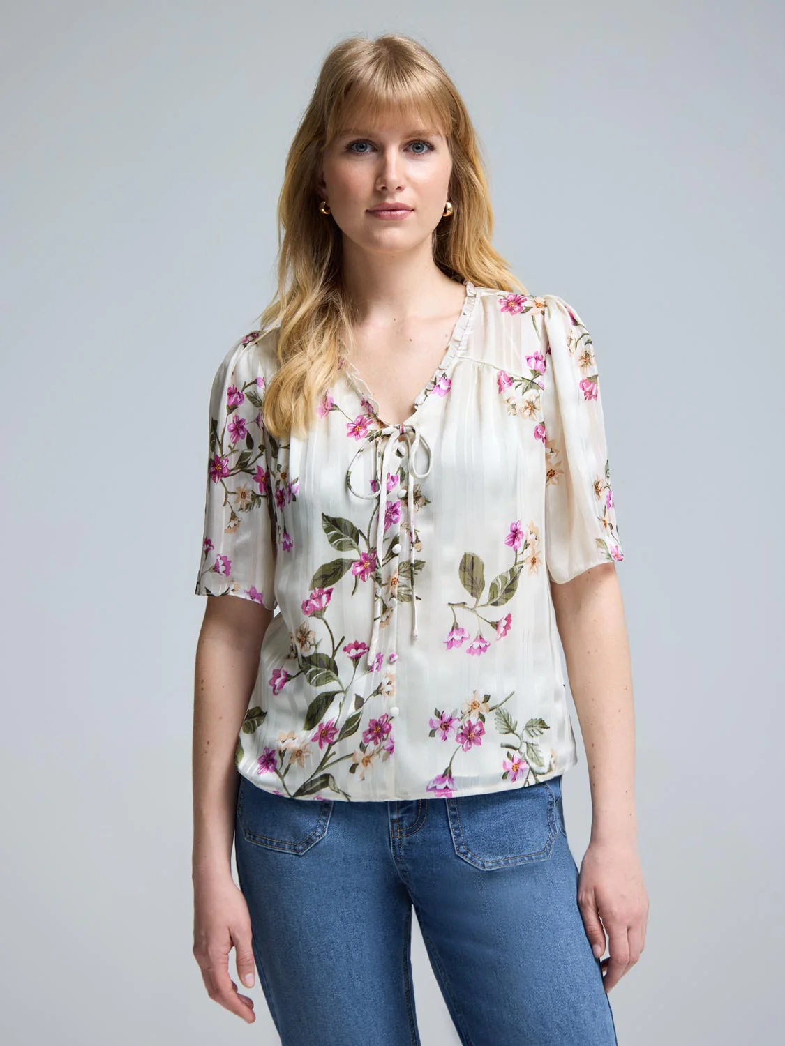 Floral Flutter Sleeve Top - Image 2