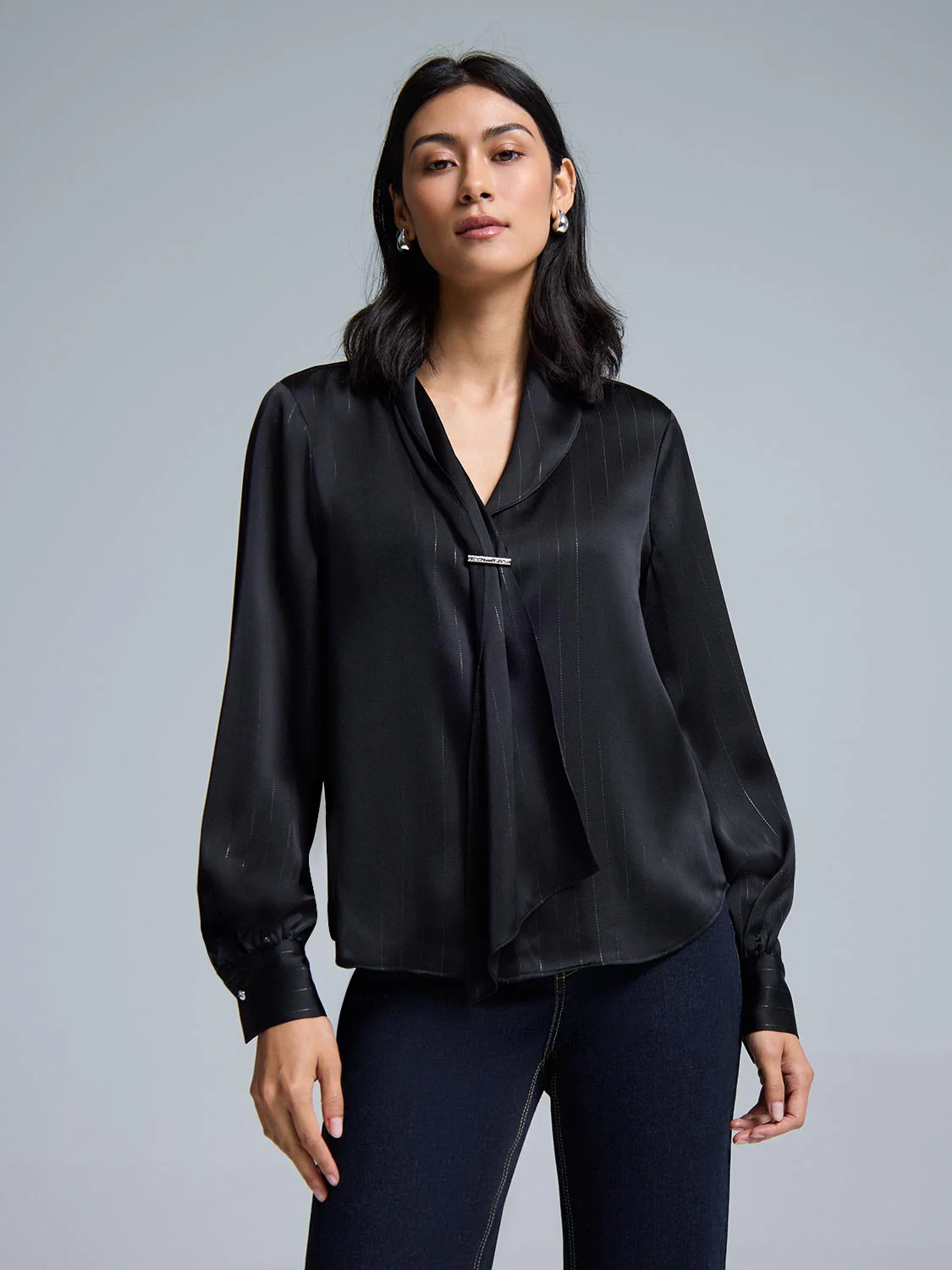 Collar Tie Button-Front Blouse - Image 2