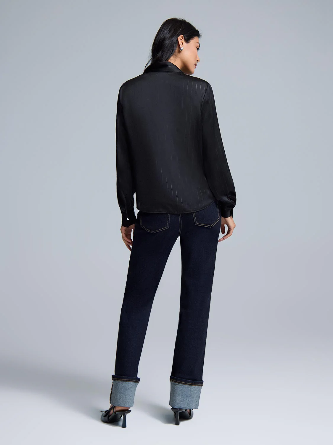 Collar Tie Button-Front Blouse - Image 3
