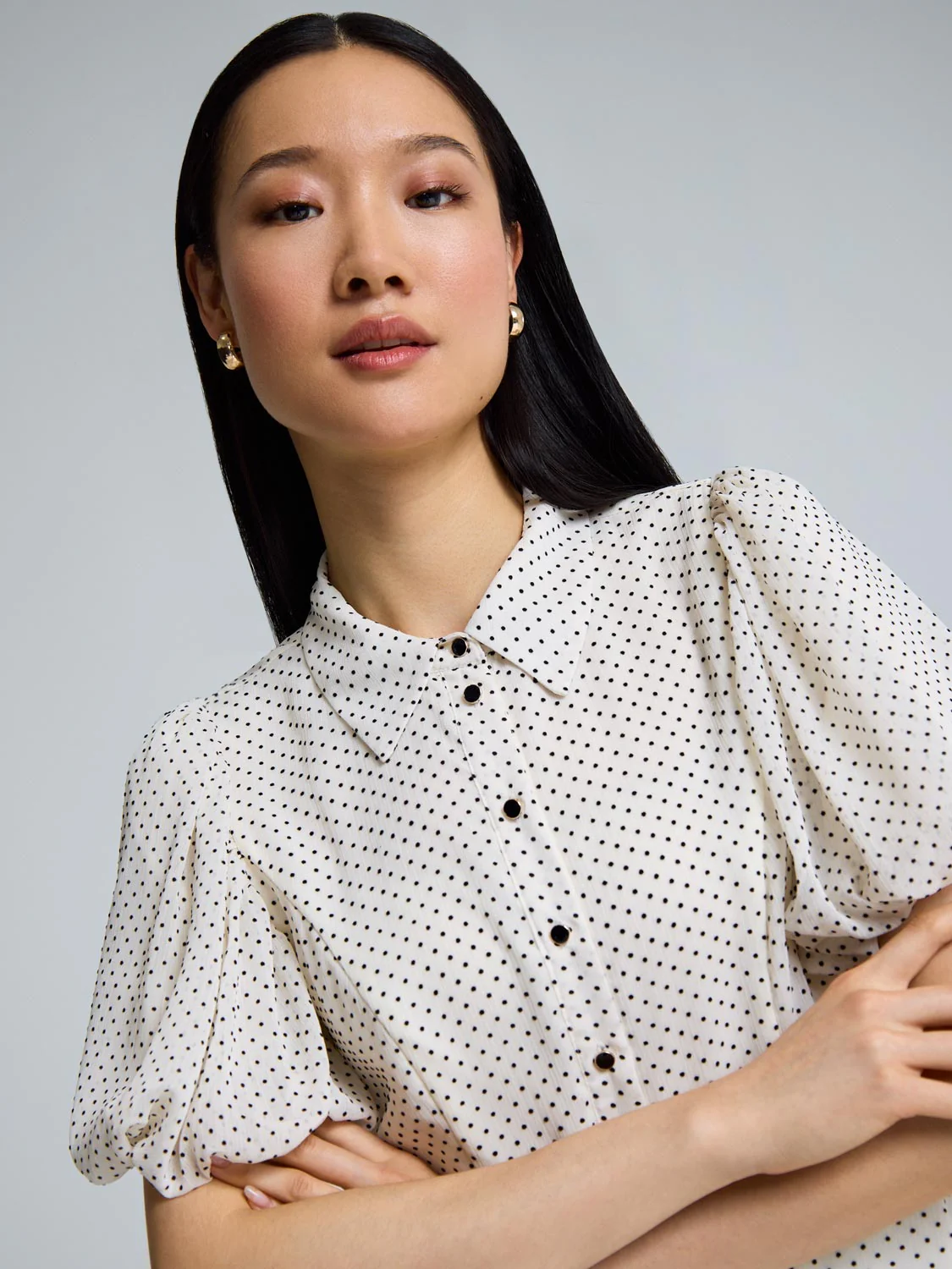 Textured Button-Up Peplum Blouse - Image 3