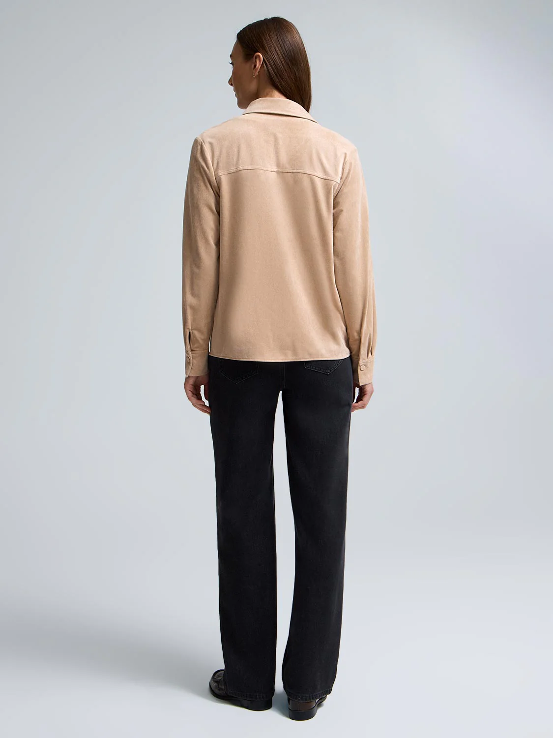 Faux Suede Button-Front Blouse - Image 3